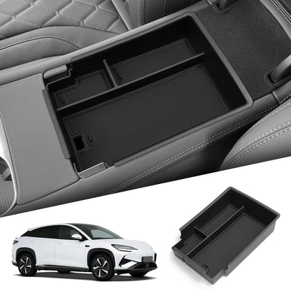 Center Console Storage Tray with Silicone Anti-Slip Pad, Armrest Cup Organizer, Black