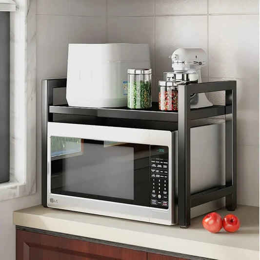Adjustable Over-Microwave Shelf - Free-Standing Metal Kitchen Storage Rack & Detachable Spice Organizer