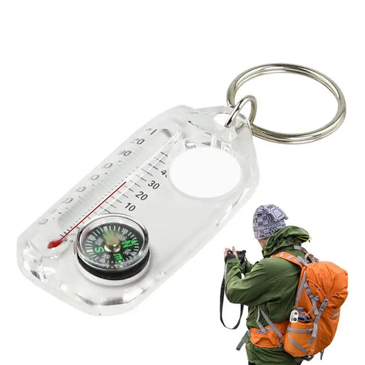 Mini Compass Keychain with Thermometer for Camping, Hiking, Climbing - Portable Outdoor Survival Tool