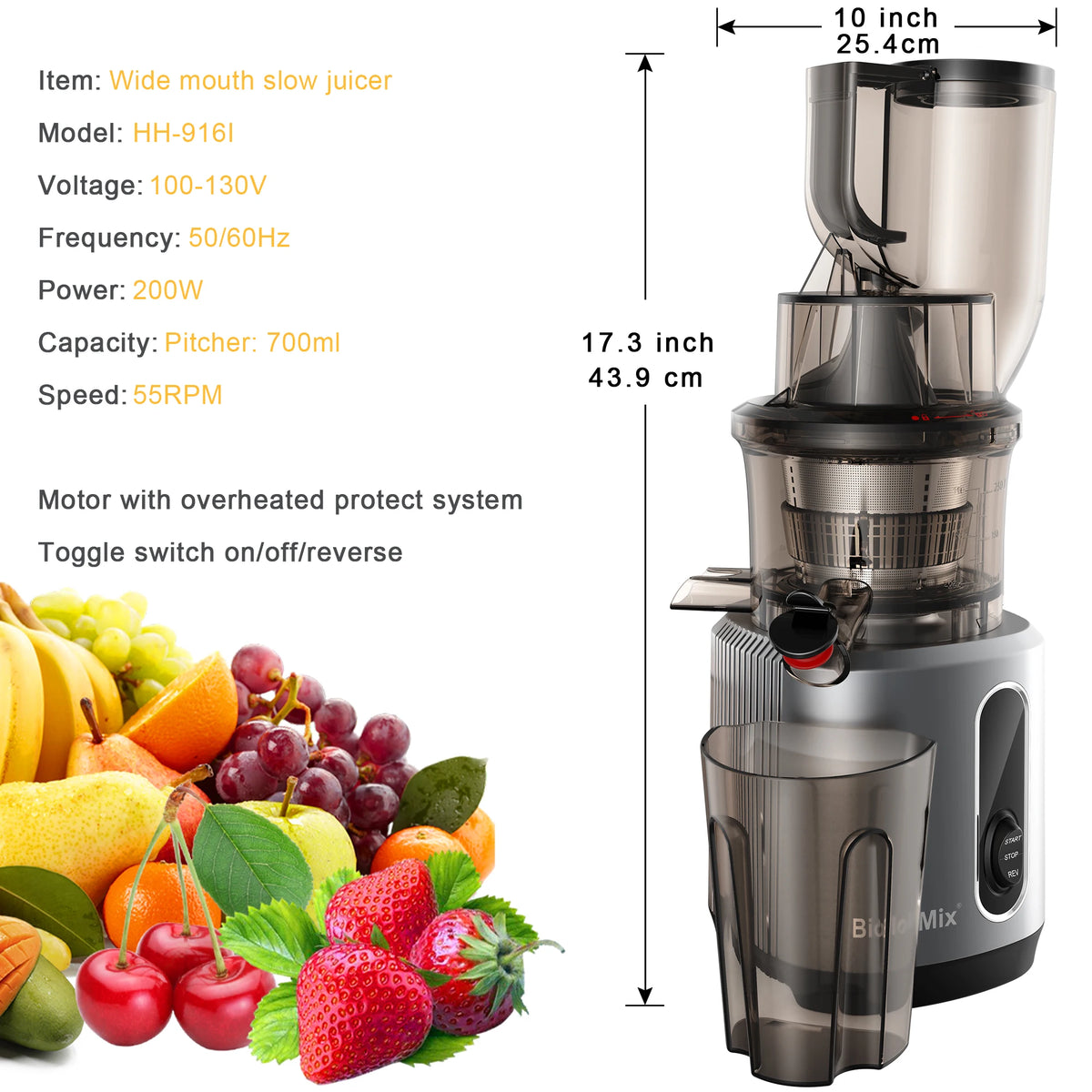 BioloMix HH-916I Cold Press Juicer, 200W