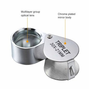 10x 20x 30x Pocket Folding Jewelry Loupe Magnifier Mini Triplet Glass Lens for Jewelry, Coins & Stamps