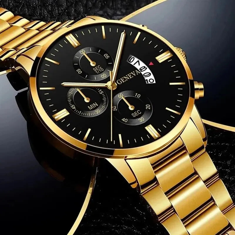 Men's Stainless Steel Quartz Wrist Watch with Calendar – 41mm Round Business Dress Watch