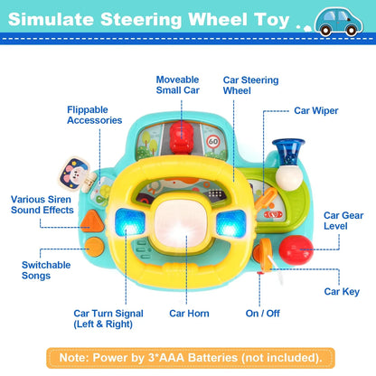 Baby Electric Steering Wheel for Stroller Simulate and Car Seats Driving Vocal Toys Educational Toys for 0-36 Months Toddlers