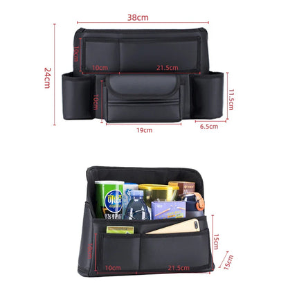 Leather Car Seat Middle Hanger Organizer – Large Capacity Between-Seats Handbag Holder with Tissue & Cup Pockets