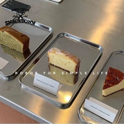 Nordic Stainless Steel Rectangular Dessert & Snack Serving Tray for Coffee Shops and Home