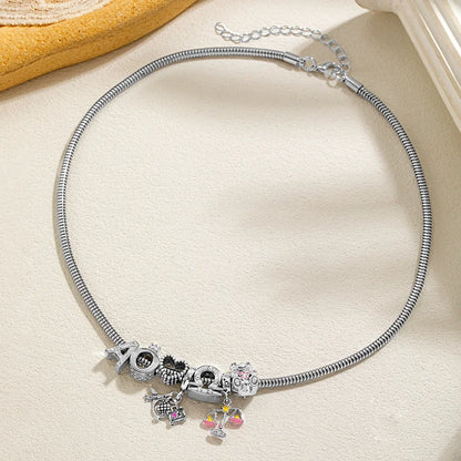 Fashionable Multi Element Cute Bear Libra Pendant Zircon Love Letter Necklace Bracelet Versatile Women's Jewelry Set