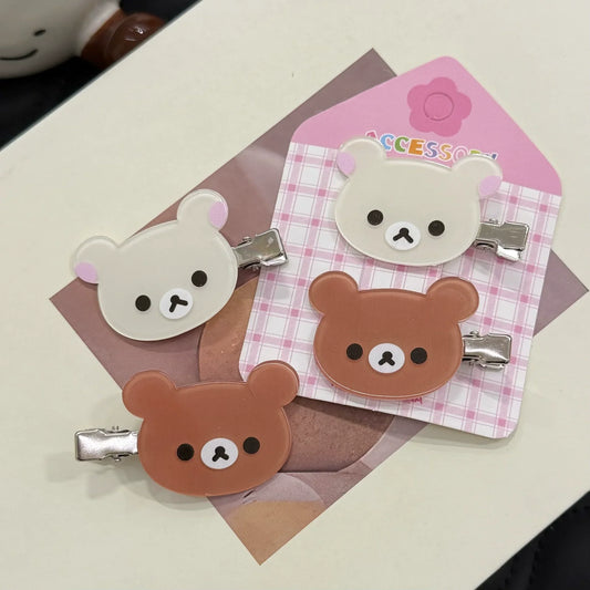 Cartoon Relax Bear Acrylic Duckbill Hair Clip - Cute Kawaii Side Bang Hairpin for Women & Girls, Student Hair Accessory Gift