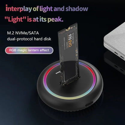 Dual-Protocol M.2 SSD Docking Station USB-C NVMe + SATA (M.2 NGFF) with RGB LED Light