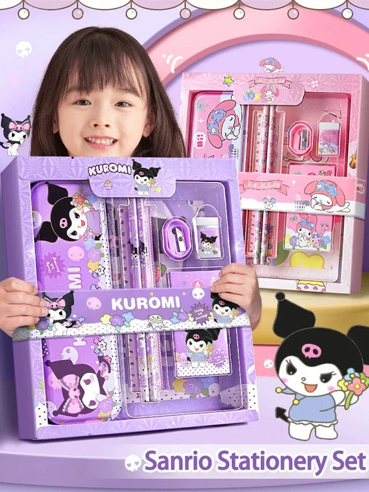 12-Piece Kawaii Character Stationery Set - Kuromi, Cinnamoroll, My Melody, Pochacco, Pompompurin, Hello Kitty Pencils, Erasers and Rulers Student School Supplies Gift