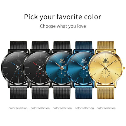 OLEVS 9954 Men’s Ultra-Thin Quartz Watch with Mesh Bracelet