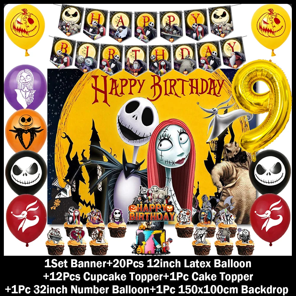 Halloween Birthday Party Decoration Kit with Balloons and Backdrop Options