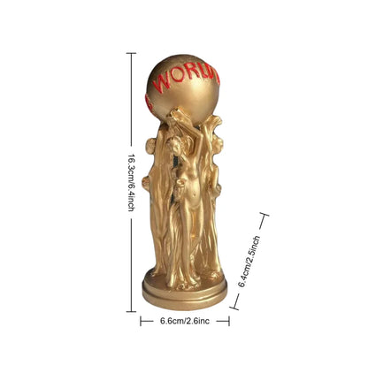 1 Piece of Light Luxury Three-Person Ball-Holding Art Ornament, Golden Texture, Ball Engraved with the World Is Yours, Inspirational Atmosphere Display Piece for Living Room Tabletop