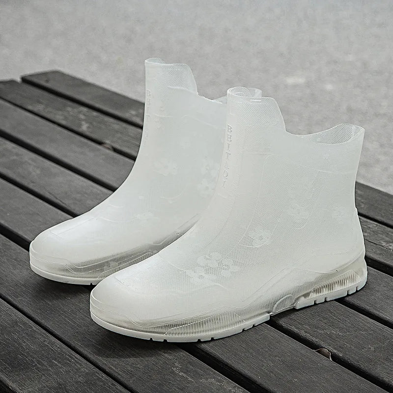 Slip-On PVC Ankle Rain Boots with Rubber Sole - YEAE