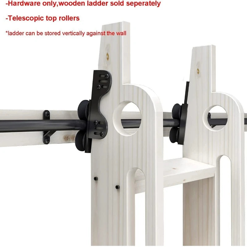 DIYHD 6.6FT Retractable Sliding Library Ladder Hardware Kit - Round Tube, Floor Roller with Brake, Black & Silver