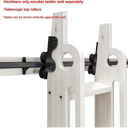 DIYHD 6.6FT Retractable Sliding Library Ladder Hardware Kit - Round Tube, Floor Roller with Brake, Black & Silver