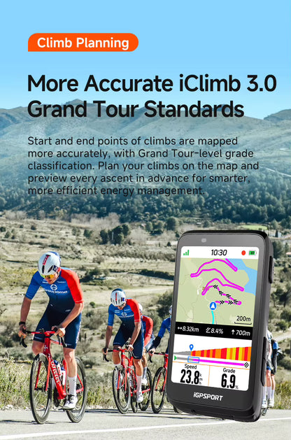 iGPSPORT BiNavi GPS Bike Computer - Touchscreen Map Navigation, 35hr Battery, IPX7, iClimb 3.0, Route Planning