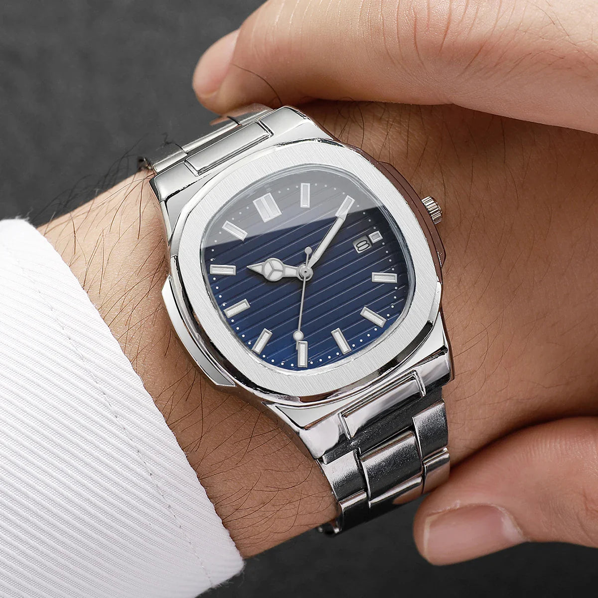 Men's Square Dial Quartz Watch with Date – Alloy Strap Business Dress Watch
