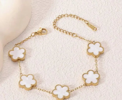 Five-Leaf Clover Charm Bracelet & Bangle Set – 18K Gold or Silver Plated Stainless Steel, Rhinestone Detail, Layered Jewelry for Women, 1pc or 3pc Sets