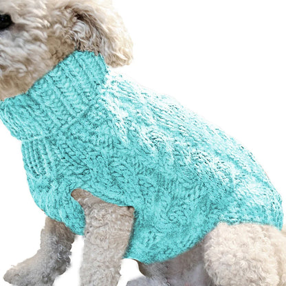 Small Dog Sweater Knit Pullover Warm Autumn Winter Cable Twist Solid Pet Coat