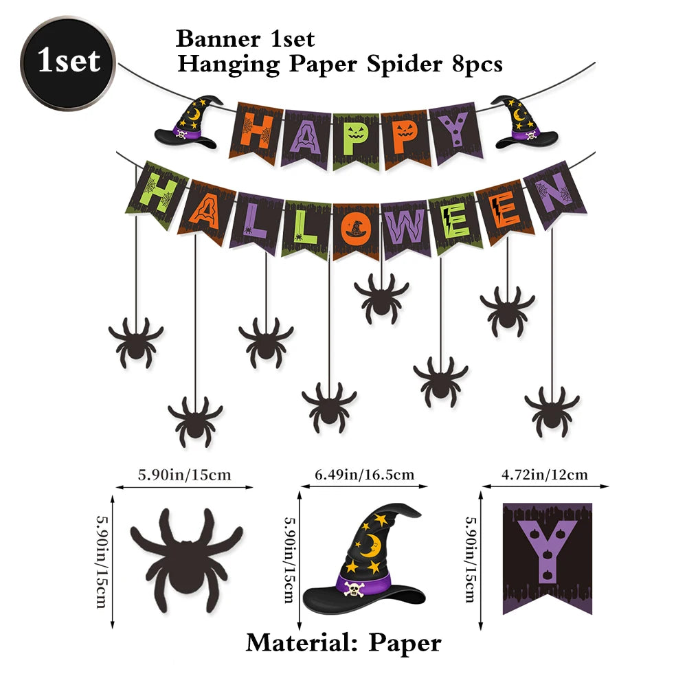 Halloween Party Decoration Set, Banner, Garland, Spider Web and More