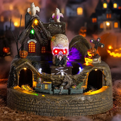 Animated Halloween Village Train Decor with LED Lights