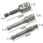 3-Piece Drill Socket Adapter Set 1/4 in, 3/8 in, 1/2 in (6.35, 9.53, 12.7 mm) Hex Shank Square Drive Impact Adapters