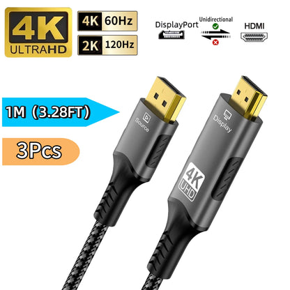 FDBRO DisplayPort to HDMI Cable - Uni-Directional, 4K@60Hz, HDR, VRR, Gold-Plated, Nylon Braided, 3.3/6.6/9.8ft, 1-5 Pack