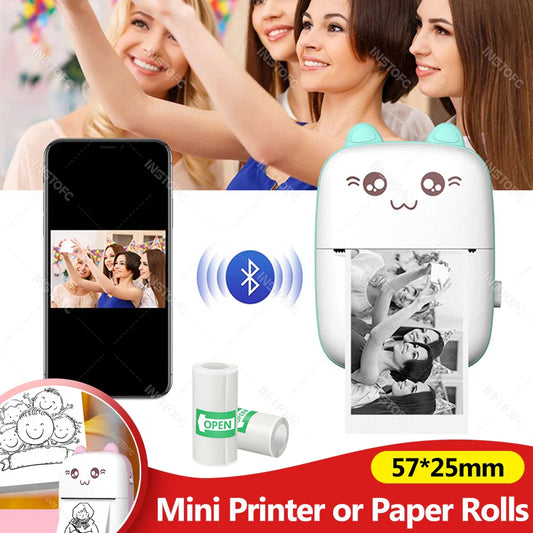 Portable 58mm Mini Thermal Photo & Label Printer - Bluetooth Sticker Memo Printer for iOS & Android (Compatible with 57mm Paper)