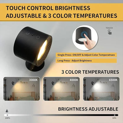 LED Double-Head Wall Lamp — Touch & Remote Control, 360° Rotatable USB Rechargeable Wireless Night & Reading Light