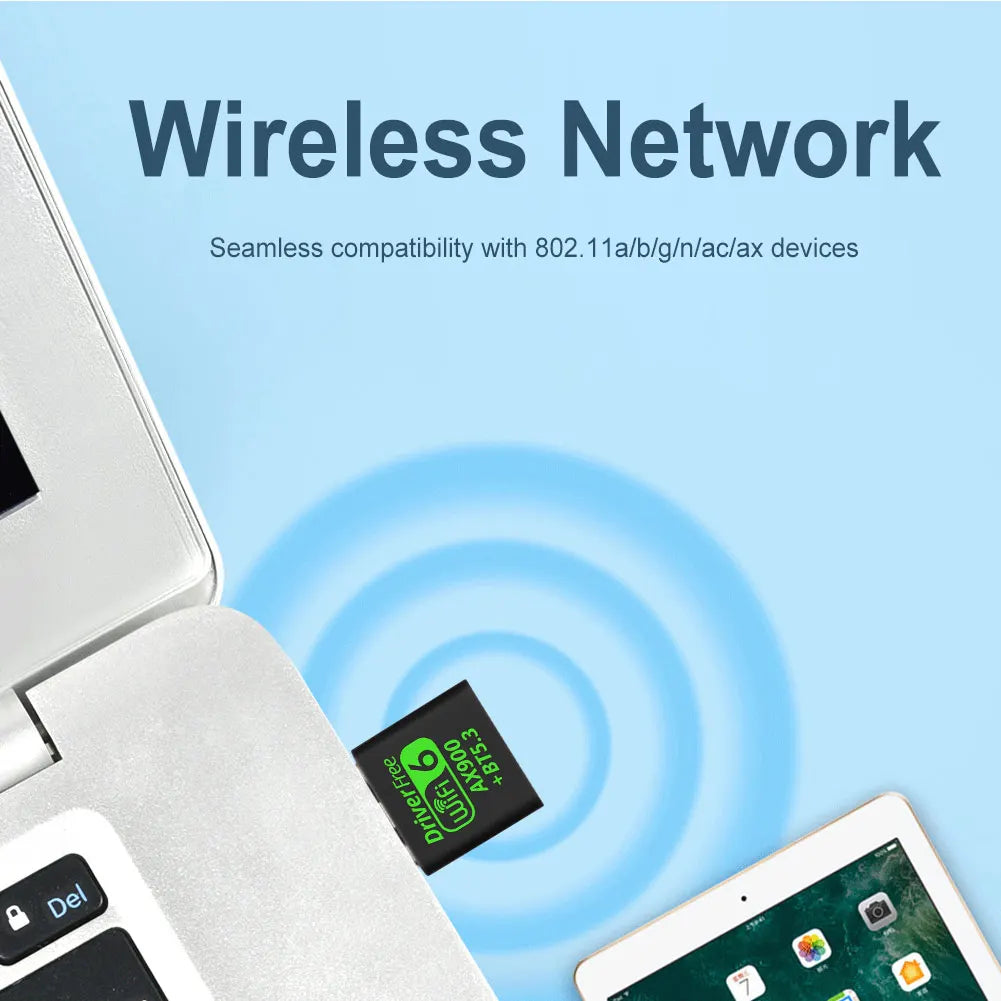 USB WiFi 6 and Bluetooth 5.3 Adapter Dual-Band 2.4/5.8GHz Mini USB Dongle Driver-Free