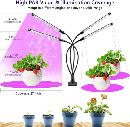 LED Plant Growth Light with 10 Levels Adjustable Brightness Full Spectrum 3H/9H/12H Timed Indoor Garden Vegetable Growth Light