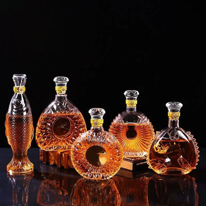 Novelty Design Multi Styles Barware Wine Glass Bottle 250-1000ml Lead-free Glass Whiskey Decanters for Liquor Scotch Bourbon