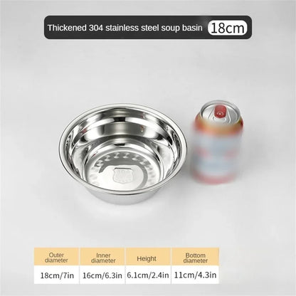 SUS304 stainless steel household deep noodle soup bowl, circular mixing bowl, salad bowl, steel bowl, rice mixing bowl