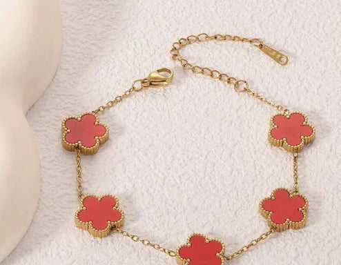 Five-Leaf Clover Charm Bracelet & Bangle Set – 18K Gold or Silver Plated Stainless Steel, Rhinestone Detail, Layered Jewelry for Women, 1pc or 3pc Sets