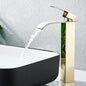 Matte Black Waterfall Basin Faucet - Single-Handle Mixer Tap for Bathroom Sink (Deck-Mounted, Hot & Cold)