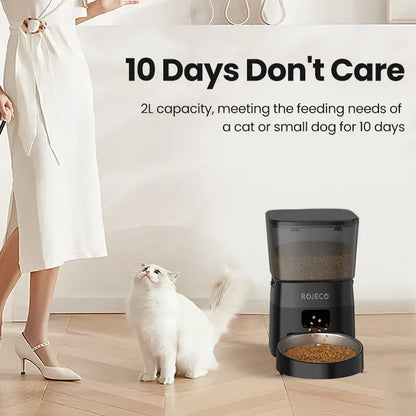 Automatic Pet Feeder Button Version - Programmable LCD Dry Food Dispenser for Cats & Dogs, Rechargeable