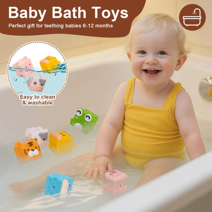 Baby Soft Silicone Building Blocks Toys 3D Cube Animal Stacking Toys Toddler Early Educational Sensory Montessori Toys Bath Toys