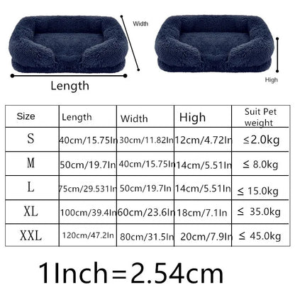 Plush Dog Bed with Removable Cover – Thickened Winter Pet Sofa Pad, Square, Small & Large