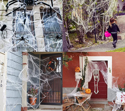 Halloween Spider Web Cobweb Decoration with Two Spider Props