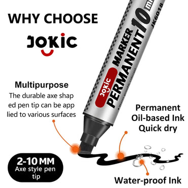 4-Pack Permanent Marker Pens - Waterproof Ink, Fine & 10 mm Chisel Tips, Black Blue Red Green