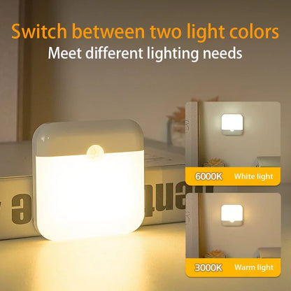 Motion Sensor LED Night Light - USB Type-C Rechargeable Square Lamp for Bedroom, Kitchen, Stair, Hallway, Wardrobe, Cupboard