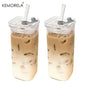 1/2/4/6Pc Square Heat Resistant Coffee Glass Cup With Lid and Straw Transparent Milk Tea Juice Coffee Mug For Home Bar Drinkware