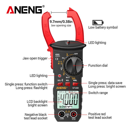 Digital AC Clamp Meter 4000 Counts Multimeter – AC/DC Voltage & Current Tester with NCV, Capacitance, Frequency, Ohms