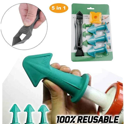 5-Piece Caulking Nozzle Applicator Set – 3 Radius Finishing Tools for Silicone, Grout, Tile & Brick Joints