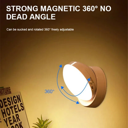 USB Rechargeable LED Motion Sensor Night Light – Magnetic 360° Rotating for Closet, Wardrobe, Cabinet, Bedside