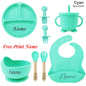 Personalized 8-Piece Baby Feeding Set Silicone Suction Plate Bowl Straw Cup Utensils Custom Name Baby Gift
