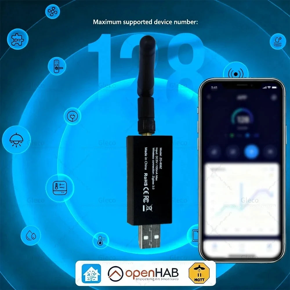 Zigbee 3.0 USB Dongle With Antenna Smart Home Wireless Universal Zigbee Gateway Hub Support Home Assistant Zigbee 2MQTT ,OpenHAB