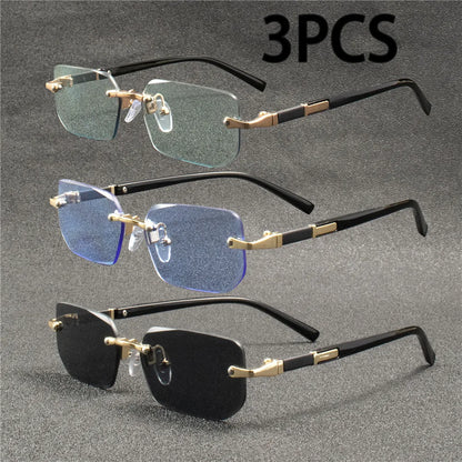 Rimless Rectangle Sunglasses – Small Square Mirror Lens Sun Shades for Women & Men