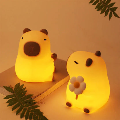 Capybara & Mango LED Night Light for Kids — Touch Sensor Rechargeable USB Dimmable RGB Lamp with Timer