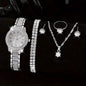 6-Piece Women's Rhinestone Bracelet Quartz Watch Set – Alloy Crystal Wristwatches for Ladies Gift